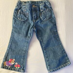 ☆SOLD☆ GYMBOREE 18-24 MONTHS FLARED BLUE JEANS CORGI FLORAL EMBROIDERY DETAILS